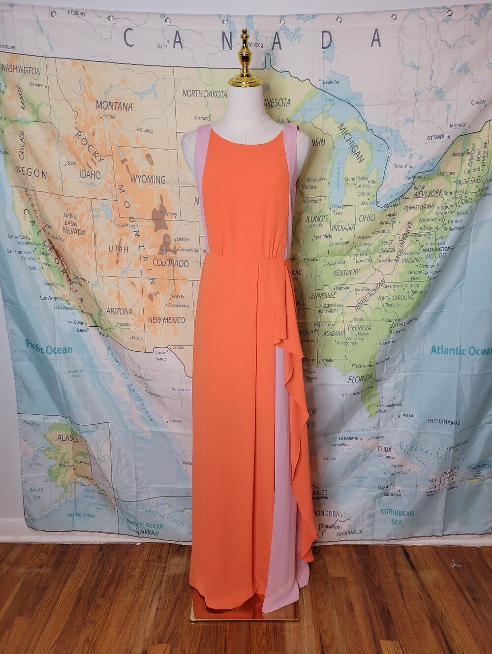 NWT BCBG Maxazria Scarleta Sleeveless Orange & Pink  Maxi Dress